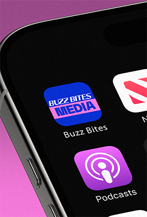 Blue and pink Buzz Bites logo