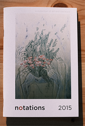 Photo of a booklet cover with the title 'Notations 2015' on a wood background