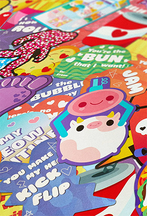 A surface covered in various valentine cards